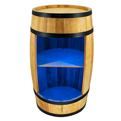 CREATIVE COOPER Weinregal Holz mit LED-Leuchten - Weinschrank Mini Bar - Alkohol Schrank Mann - Barschrank - Fass bar - 80cm hoch - Retro deko Bar Regal - Hausbar Theke - Fassbar - Fassmöbel (Eiche)