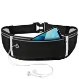 WuGU Laufgürtel, Lauftasche Jogging, Bauchtasche Wasserdicht, Running Belt Mit 3 Taschen, Verstellbare Lauftasche Mit Nacht Reflexband und Kopfhöreranschluss für Gehen, Verstellbarem Gummiband