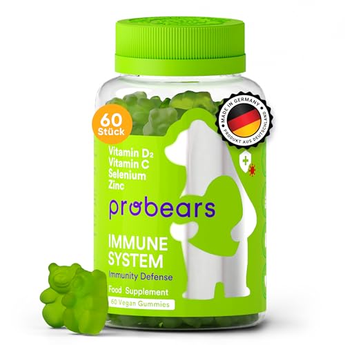 Probears® Immunsystem Stärken - ohne Gelatine Vitamin C+ Zink, Selen, den Vitaminen B6, B12 und D2- Gummibärchen Gummy Vegan, Glutenfrei, Halal, Jelatinsiz - 60 Stück