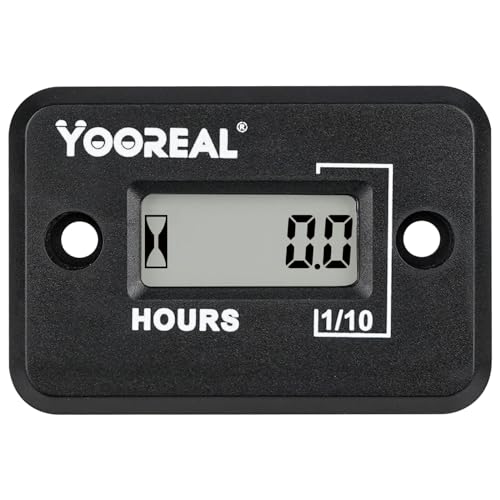 Yooreal digitaler induktiver Betriebsstundenzähler wasserdicht IP68, funktioniert auf verschiedenen ZTR/Reitrasenmäher, Landtrimmer, UTV-Freischneider, Traktor, ATV-Boot (HM006B Black)