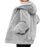 2024 Leichte Übergangsjacke Elegant Fleecejacke Hoodie Damen Winterjacke Lang Angebote des Tages Heute Bequem Mit Taschen Teddy Mantel Plüsch Stylisch Lange Jacke grau M