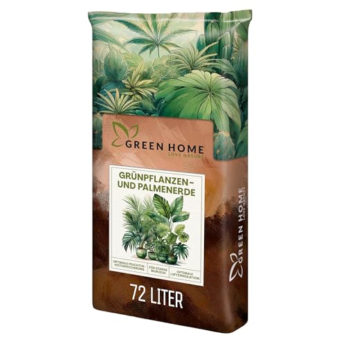 Green Home Grünpflanzen- & Palmenerde 72L – Pflanzenerde für Palmen, Grünpflanzen & Zimmerpflanzen – Mit Torf & Holzfasern – Hochbeet-Erde & Gemüseerde für gesundes Wachstum