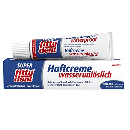 fittydent Super Haftcreme 40g | Einzige wasserunlösliche Haftcreme | Klebt anstatt zu haften | Ober- und Unterkieferprothesen | Sparsam in der Anwendung - nur 1x täglich | Geschmacksneutral