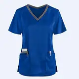 Frauenpflege Arbeiter Bluse Tops Kurzarm V-Ausschnitt T-Shirt mit Tasche Gesundheitspflege Uniform Schutzkleidung Halten Sie sich sicher