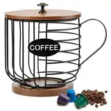 LPAMABA Kaffeekapselkorb Kaffee Kapselhalter Kapsel Aufbewahrung Korb mit Holzdeckel Kaffee Pod Halter Kaffeekorb Kaffeepadständer K-Tassen und Espresso-Kaffeekapsel-Organizer Für Kaffeekapseln