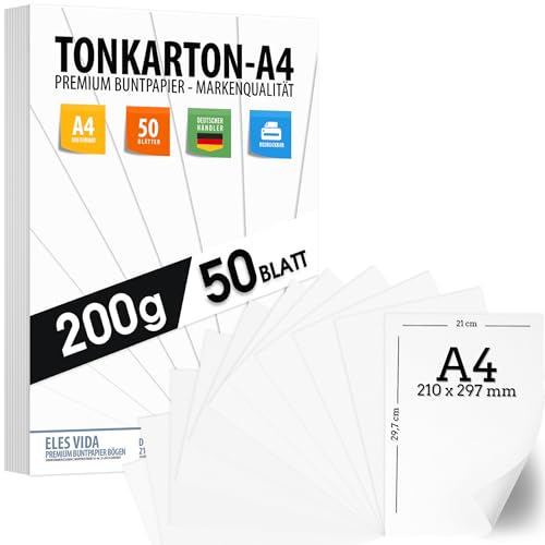 50 Blatt Papier 200g/m² Weiß Matt, PREMIUM PAPIER Reinweiß DIN A4-21 x 29,7 cm - Druckerpapier unbedruckt Digitaldruckpapier, Laserdrucker & Tintenstrahl - Fotopapier - Beidseitig bedruckbar TONKARTON