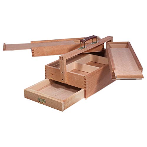 Artina Malkasten Vannes - Utensilienbox - Malkoffer aus Holz mit 4 Staufächern, Holzkoffer 39x23x17,5 cm, Bastelkoffer mit Tragegriff - ideal als Nähkasten, Werkzeugkasten, Tragekoffer etc.