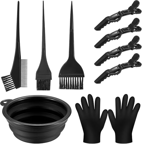 VARHHUXHA Haarfärbepinsel Set, 9 Stk Haare Färben Zubehör, Haar Färben Färbung Tool, mit Bürstenkamm, Färbebürste, Haartönungsschale Haarnadeln, Handschuhe, für Salon DIY Haarfärbe Kit