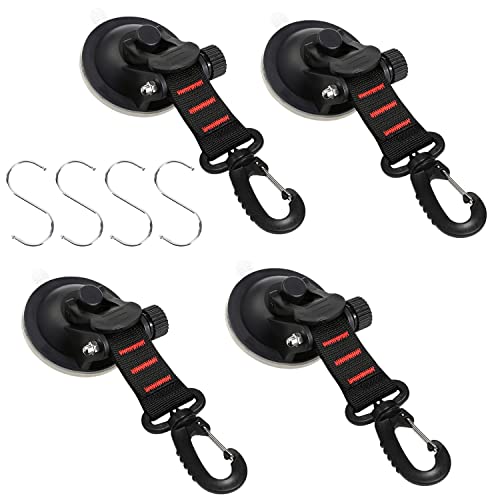 Abnaok Saugnapf Camping Set, 4 Stück Saugnapf Haken Camping mit 4 S-Haken/Starke saugnäpfe für Auto Seitige Markisen Zelte,Wohnmobil, Multifunktiongler Camping Saugnäpfe
