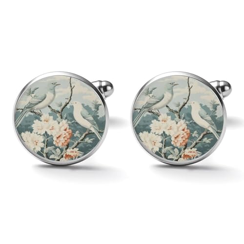 Freecustom Chenonceau Manschettenknöpfe für Herren, Motiv: Vögel, floral, Skyline, Hemd, für Herren, asiatisch, orientalisch, asiatisch, chinesisch, Chinoiserie-Manschettenknöpfe, Manschettenknöpfe,