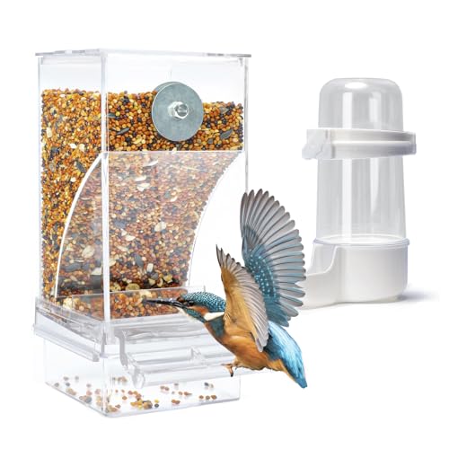 Automatischer Futterspender für Vögel Papageien Acryl Transparent Vogelfutterhaus Sittiche Käfig Futterautomat Vogelfutterspender Käfigzubehör für Wellensittiche Kanarienvögel Nymphensittiche Finken