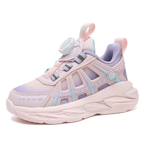 Geymxzik Kinderschuhe Jungen Mädchen Sportschuhe Laufschuhe Turnschuhe mit Drehknopf Atmungsaktiv MODE Leicht Turnschuhe Sneakers 15252 Rosa Mond EU 28