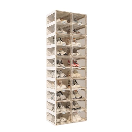 ANTBOX Faltbares Schuhregal für Schrank, tragbare Schuh-Organizer, Aufbewahrungsboxen für Eingangsbereich, große, stabile, stapelbare Sneaker-Schrankkörbe mit magnetischer, 10 Schichten, 20 Fächer