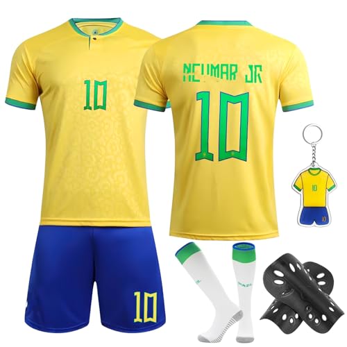 yumcute Kinder Fußball Trikot Set, 23/24 Hause/Auswärts Fußball Trikots Nr.10 Fußballtrikots Erwachsene Fussball Jersey Knieschützer Set Trainingsanzug mit Socken und Schlüsselanhänger