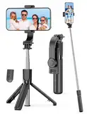 Mini Selfie Stick Stativ, Erweiterbar 4 in 1 Selfie Stange mit Abnehmbarer Fernbedienung, Smartphone Selfiestick & Tripod Tragbar Reisestativ Kompatibel mit iPhone 16/15/14/13/12/Samsung/Huawei/GoPro