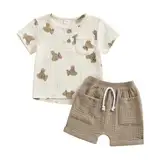 Himllauen Baby Jungen Kleidung T-Shirt + Shorts Zweiteiler Musselin Baby Kleidung Sommer Neugeborene 0-3 Jahre Kinder Kleidung (Bär Braun, 12-18 Months)