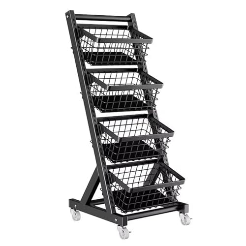 Obst Gemüse Regal für Küche Supermarkt Display Stand 3/4 Etagen Kommerzieller Organizer mit Rädern Schwarz Lagerregal für Wohnbereich Zuhause Büro(4 Frame)