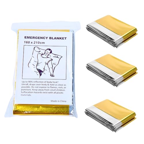 DZTSMART Rettungsdecke,Rettungsdecke Gold Silber 210x160cm,Auto, Erste Hilfe, Camping, Survival Kit - Emergency Blanket für Outdoor,Notfalldecke, Rettungsfolie (3, 210x160cm)