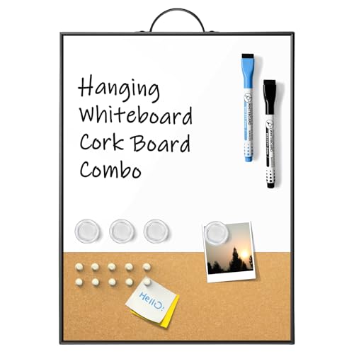 Sliandtelly Kleine Whiteboard-Pinnwand-Verbund, 16"x12" Magnetische Trockenlöschtafel & Korkpinnwand mit Griff zur Wandmontage, Tragbarer Aluminiumrahmen Whiteboard mit Kork für Büro, Zuhause, Schule