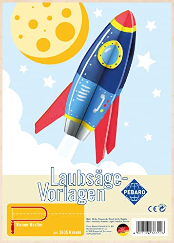 Pebaro 363S Laubsägevorlage Rakete, 3mm Sperrholz DIN A 4, Motiv vorgedruckt, aussägen mit Laubsägebogen, basteln, anmalen, fertig, Laubsägen, Basteln mit Holz, Geschenkidee