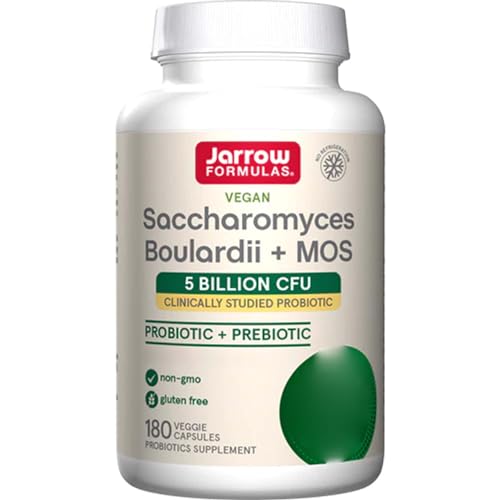 Jarrow Formulas, Saccharomyces boulardii plus MOS, 250mg, hochdosiert, 180 vegane Kapseln, Laborgeprüft, Glutenfrei, Vegetarisch, Sojafrei, Ohne Gentechnik