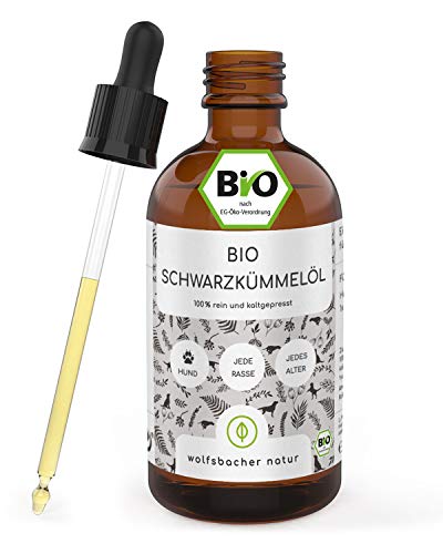 Bio Schwarzkümmelöl für Hunde 100ml - kaltgepresst 100% biologischer Anbau, in Glasflasche mit Glaspipette - pures ägyptisches Schwarzkümmelöl (Nigell Sativa) DE-ÖKO-060