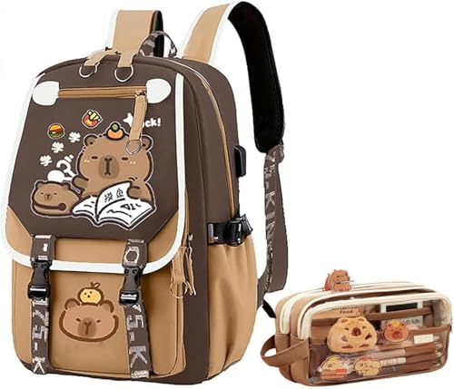 Capybara-Rucksack für die Schule, süßer Preppy-Ästhetik-Beutel, große Kapazität, Cartoon-Capybara-Rucksack für Mädchen und Jungen (B_2)