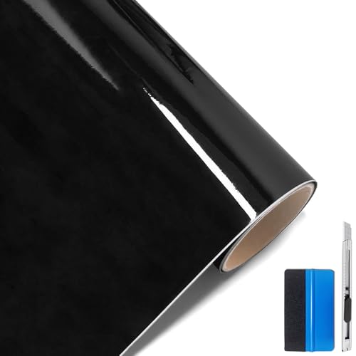 NewL Glanz Schwarz 30cm x 150cm Auto Folie Blasenfrei mit Luftkanälen für Auto Folierung und 3D bekleben in Matt Glanz und Carbon Autofolie