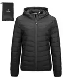 Outdoor Ventures Damen Steppjacke Leichte Packbare Übergangsjacke Warme Winterjacke mit Kapuze für Frauen Gefüttert Pufferjacke mit Taschen für Freizeit Wandern Reisen Schwarz S