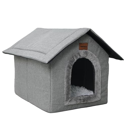 Whiwhi Hundehütte Hundehöhle mit Abnehmbarem Plüschkissen Katzenhöhle Haustierhaus Warmes Und Gemütliches Hundehaus Katzenhaus 40x35x40cm