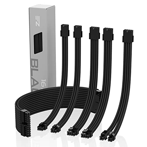 EZDIY-FAB Sleeved Cable - Kabelverlängerung für Stromversorgung mit Combs 24 Pin 8PIN 6PIN 4 + 4 Pin mit Combs- Schwarz, kompatible mit Personal Computer