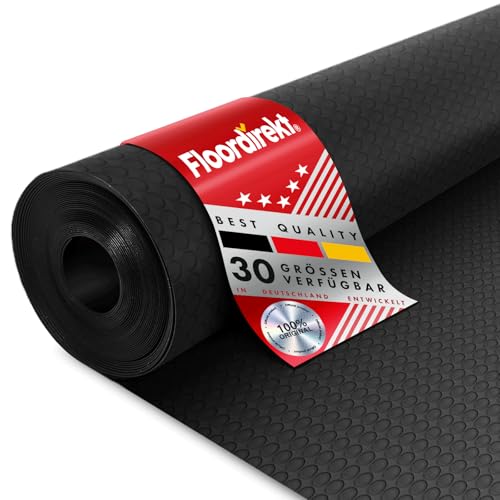 Floordirekt Noppenmatte Geruchsarm Bodenmatte Gummiläufer 3mm dick Gummimatte Flachnoppen Schwarz (100 cm x 300 cm, Schwarz)