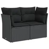 vidaXL Gartensofa mit Kissen 2-Sitzer, Sofa mit Staufach unter Sitzfläche, Terrassensofa mit abnehmbarem waschbarem Bezug, Gartenmöbel Terrassenmöbel, Schwarz Poly Rattan