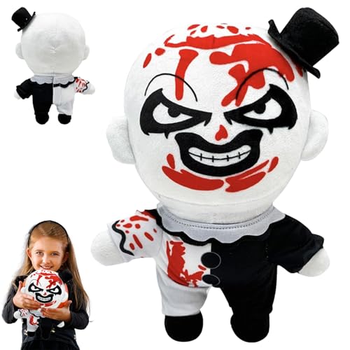 Terrifier 3 Plüsch, 25 cm Terrifier 3 Plüschpuppe, Horrorfilm-Figur Plüschtier, Terrifier 3 Weiche Blutige Anime Figur, Terrifier 3 Filmcharakter-Plüsch, Terrifier Stuffed Animal für Jungens und Fans