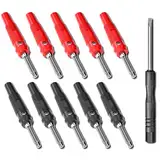 Cleqee 4mm Hochstrom Bananenstecker Stapelbar 32A Schraube Typ Lötfrei Bananenstecker Adapter 10 Stück Rot&Schwarz