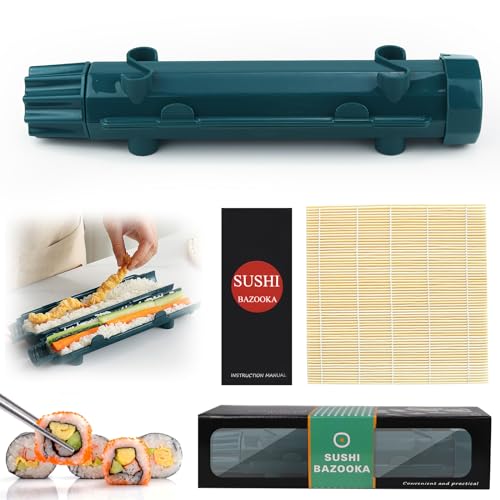 CHRI Sushi Maker Bazooka,Sushi Set zum Selber Machen, Roller Maker Sushimaker Bazooka und Bambusmatte for Anfänger (Marineblau)