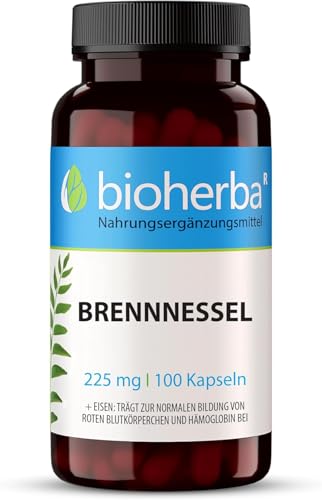 Brennesselkapseln 100 Brennnessel Kapseln 675 mg Tagesdodis mit Eisen hochdosiert, Wasser Balance Entwässerung Blutbildung und Sauerstofftransport Ideal für Immunsystem und Wasserbalance BIOHERBA