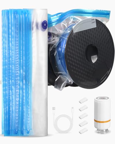 Toaren Filament Vakuumbeutel Kit,15 Stück Filament Aufbewahrung Transparente 3D Drucker Filament Vakuumkompression Vakuum Taschen Verbessert Wiederverwendbare(34x30cm) mit 1 USB Pumpe 5 Dichtungsclip