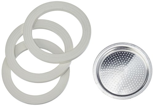 Bialetti Joints Kaffeemaschine 2 Tassen Ersatz-Kit (Gummidichtung und Filter) aus Aluminium, Silber, 5.7 x 5.7 x 0.3 cm