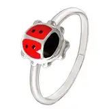 CLEVER SCHMUCK Silberner Kinderring Marienkäfer rot schwarz lackiert 925 Sterling Silber Ring für Mädchen im Schmucketui