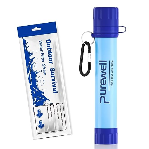 Purewell Wasserfilter für unterwegs - Entfernt 99,99% Schadstoffe auf 0,01 Microns - Tragbarer Filter für Wandern, Trekking, Reisen und Notfälle