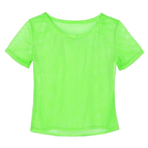 KarneLux Neon Netzshirt Netztop - Festival Netzoberteil - Netzhemd als Verkleidung für 80er 90er Jahre Outfits zu Karneval, Fasching oder Motto Partys - Damen Einheitsgröße (Neon Grün)