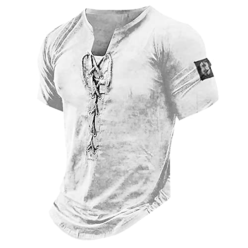 Herren Tshirt 3XL v Ausschnitt Kurzarm Schlankmacher Übergrößen T Shirt Uv Durchlässige Herren T-Shirt Extra Lang Mittelalter Leinen Sport Shirts Für Herren 41503-Weiss XXL 41503