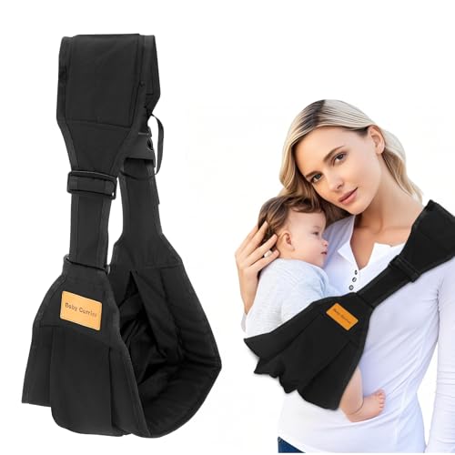 Luziyun Babytrage Tragetuch Baby Neugeboren, Verstellbare Schulter Babytrage, Leichte Babytrage Seitlich, Kindertrage Seitlich, Neugeborene ab Geburt Kleinkinder bis 20kg (Schwarz)