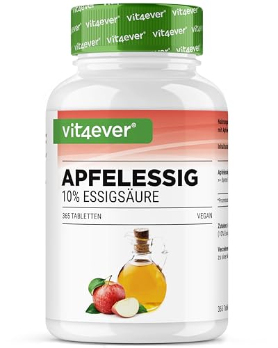 Apfelessig - 365 Tabletten - Hochdosiert mit 1000 mg pro Tagesportion - Mit 10% Apfelessigsäure - Alternative zu Kapseln - Apple cider vinegar - Ohne unerwünschte Zusätze - Vegan