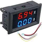 Retoo Mini Digital Voltmeter Amperemeter mit LCD Anzeige 10A, Voltmeter Messgerät Tester für Auto, Motorrad, 3V – 30V Ampere Volt Gauge, Dual Display Blau Rot, Spannungs-strom Tester