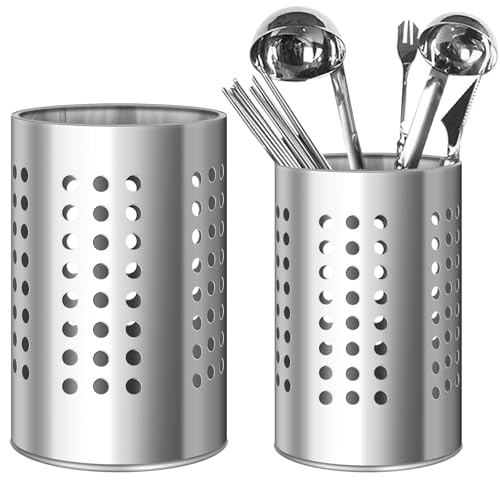 GBKDQQ 2 Stücke Küchenutensilienhalter für Arbeitsplatte, Edelstahl Besteckkorb Utensilien Caddy zum Organisieren von Schubladen und Arbeitsplatten für alle Küchen, Silber