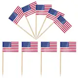 iLamvie 100 Stück USA Zahnstocher Holz,USA Flagge Cocktail Stick,USA Party Spieße Fingerfood,Zahnstocher mit USA Fähnchen für Cake Obst,Cocktail Party Pub Deko