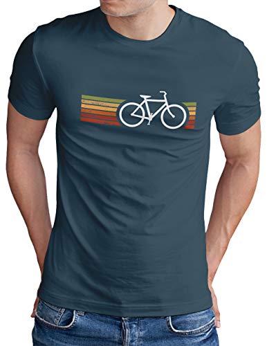 OM3® Retro Bicycle T-Shirt | Herren | Cycling Cyclist Biking Fahrrad Radfahrer | Denim, L