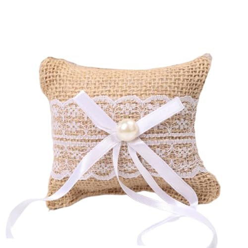 UEIOAVL Ringkissen, 1 Stück Ringkissen für Hochzeit, Ringkissen mit Spitze und Schleife Vintage-Ringhalter für Paare 10 x 8 cm für Antrag Verlobung